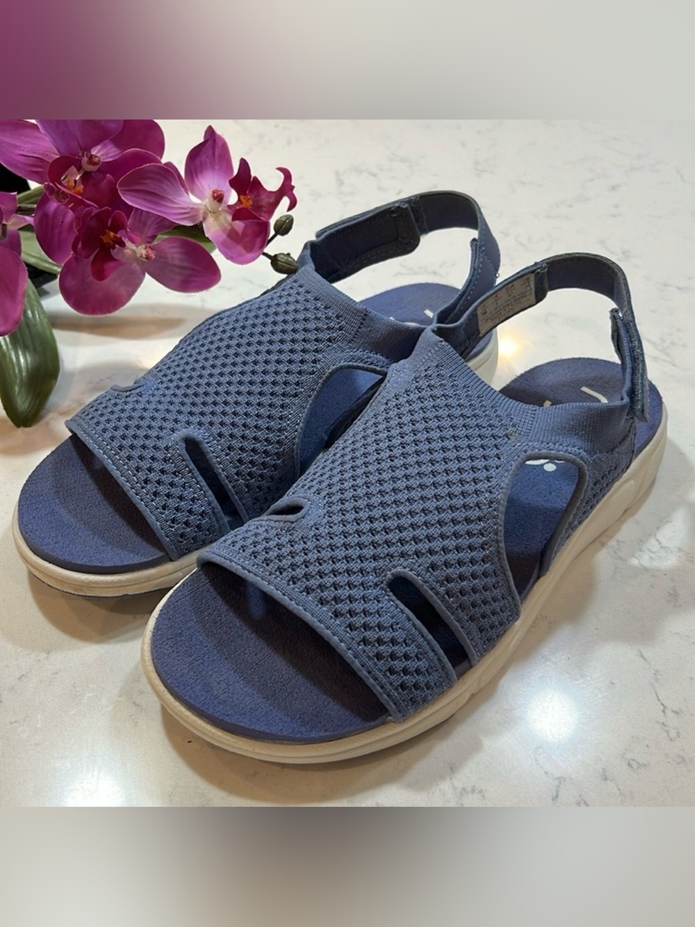 Ryka Micha Stretch Knit Blue Velcro Sport Sandals size 7